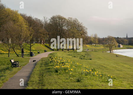 Footpath Along the Banks of the River Dee on a Sunny Morning in Aberdeen in Spring Stock Photo