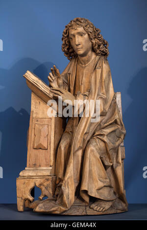 Saint John the Evangelist. Wooden statue from 1490-1492 by German sculptor Tilman Riemenschneider displayed in the Bode Museum in Berlin, Germany. Stock Photo