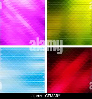 Creative Triangular Polygonal Colorful Mosaic Backgrounds. Set of four different color themes, pink, green, blue and red. Vector Stock Vector