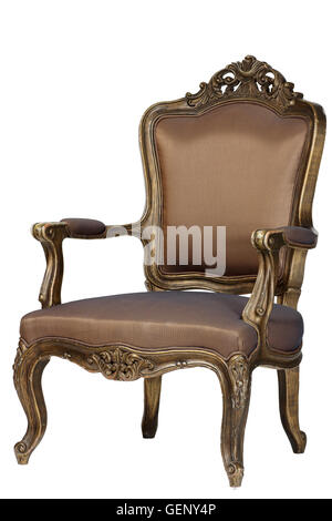 Brown antique chair retro style louis isolated white background Stock Photo