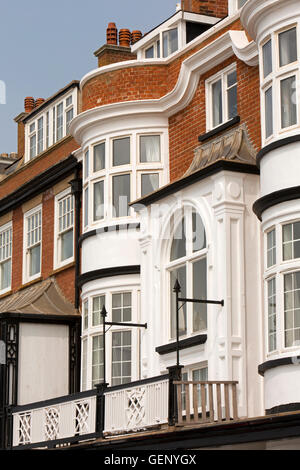 UK, England, Devon, Sidmouth, The Esplanade, detail of Edwardian seafront building upper floors and balcony Stock Photo