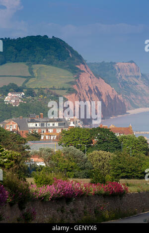 UK, England, Devon, Sidmouth town and Salcombe Hill cliffs, elevated view from Peak Hill Stock Photo