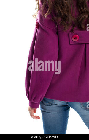 Girl wears purple coat. Stock Photo