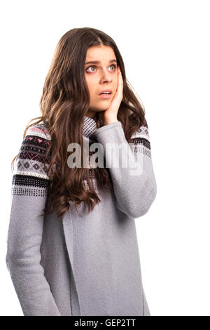 Young lady with horrified face. Stock Photo