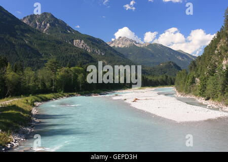 geography / travel, Austria, Tyrol, Ausserfern, Lech Valley at Vorderhornbach, Lechtal Alps, Lech River, Stock Photo