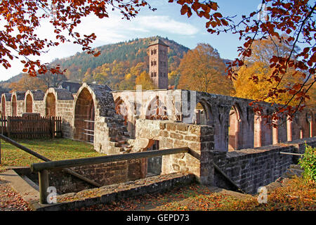 geography / travel, Germany, Baden-Wuerttemberg, Calw, district Hirsau, ruined abbey Hirsau, monastery church, cloister, Eulenturm (owl tower), former Benedictine monastery, construction of the site St. Peter and Paul in the later 11th century, first cons Stock Photo