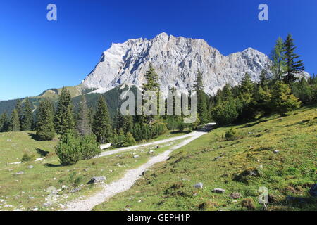 geography / travel, Austria, Tyrol, Ausserfern, Tyrolese Zugspitz arena near Ehrwald, Wetterstein mountain range, Zugspitze, Stock Photo