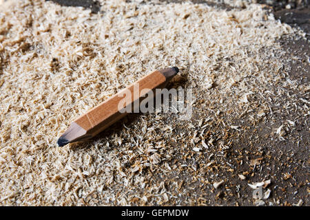 Close up of a carpenter's pencil sharpened at both ends. Stock Photo