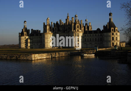 Renaissance Art. France. 16th century. Castle of Chambord. Attributed to Domenico da Cortona  (ca 1465- ca 1549). Built by order of King Francis I between 1519-1539, along the river Closson. Exterior. Northwest façade. Loire Valley.