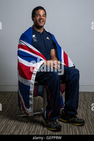 Great Britain's Sam Ruddock (F35 shot putt) poses during a ParalympicsGB Athletics team announcement at Deloitte, London. Stock Photo