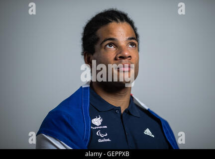 Great Britain's Sam Ruddock (F35 shot putt) poses during a ParalympicsGB Athletics team announcement at Deloitte, London. Stock Photo