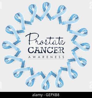 Prostate cancer awareness typography design with mandala made of blue hand drawn ribbons. EPS10 vector. Stock Vector