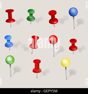 Set of push pins in different colors Stock Vector