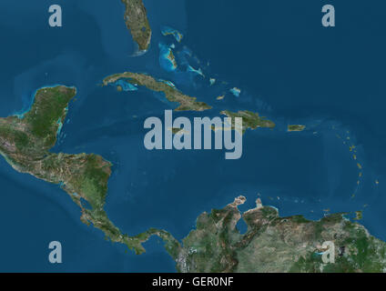 Satellite view of Central America and the Caribbean (with country ...