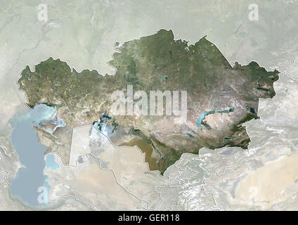 Satellite view of Kazakhstan (with country boundaries). This image was ...