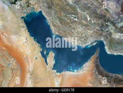 Satellite view of Qatar and Bahrain. This image was compiled from data ...