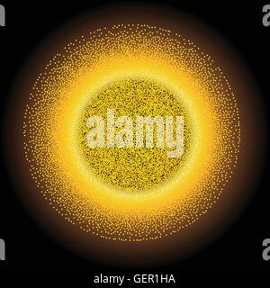 A collection of golden dots as an aura over a dark background Stock Vector