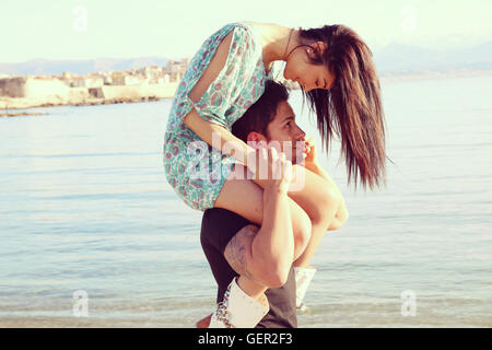 passionate couple on the beach Stock Photo