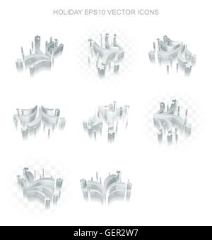 Entertainment, icons set: different views of metallic Fireworks, transparent shadow, EPS 10 vector. Stock Vector