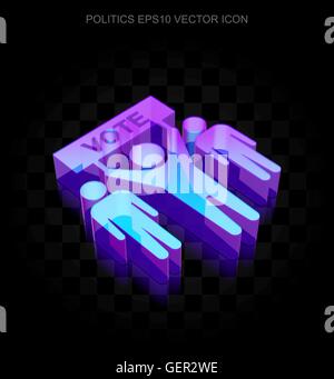 Politics icon: 3d neon glowing Election Campaign made of glass, EPS 10 vector. Stock Vector