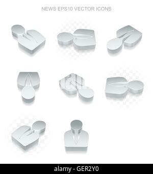 News icons set: different views of metallic Business Man, transparent shadow, EPS 10 vector. Stock Vector