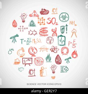 Multicolor doodles Hand Drawn Science Icons set on White. EPS10 vector illustration. Stock Vector