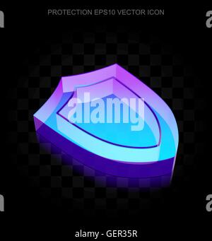 Security icon: 3d neon glowing Shield made of glass, EPS 10 vector. Stock Vector