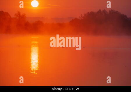 geography / travel, Austria, Burgenland, Rauchwart, sunrise at reservoir, Stock Photo