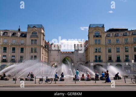 geography / travel, Germany, Bavaria, Munich, Karlsplatz (square), Stachus, Altstadt, fountain, Karlstor (gate), Stock Photo