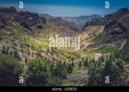 Winding road through the stunning mountain and volcanic landscape of Gran Canaria, Spain Stock Photo