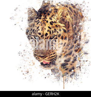 Digital painting of Leopard portrait Stock Photo
