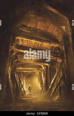 inside of the mine shaft,illustration,digital painting Stock Photo