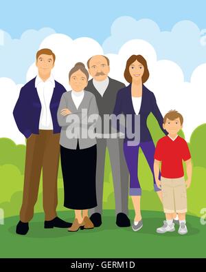 Vector illustration of a family on lawn Stock Vector