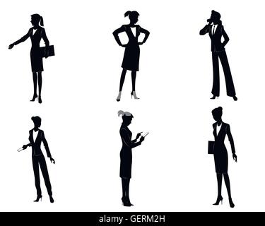 Vector illustration of a six businesswomen silhouettes Stock Vector