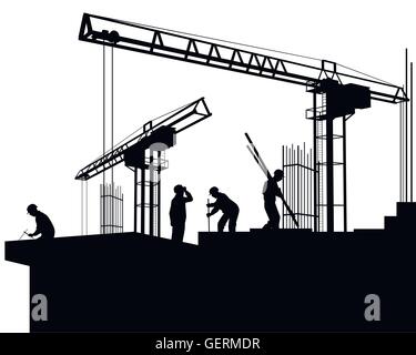 Vector illustration of a builders on a construction site Stock Vector