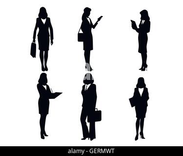 Vector illustration of a six businesswomen silhouettes Stock Vector