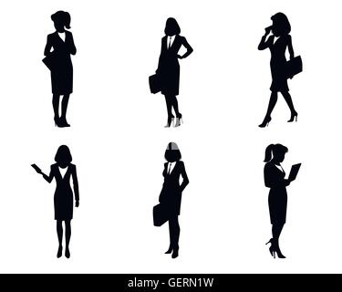 Vector illustration of a six businesswomen silhouettes Stock Vector