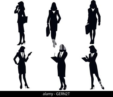 Vector illustration of a six businesswomen silhouettes Stock Vector