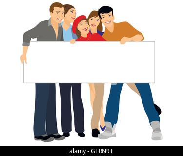People holding banner. Group people with blank placard Stock Vector ...