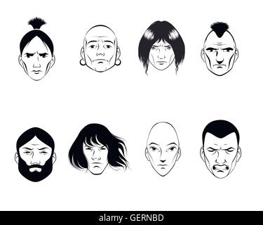 Vector illustration of a set of eight persons Stock Vector