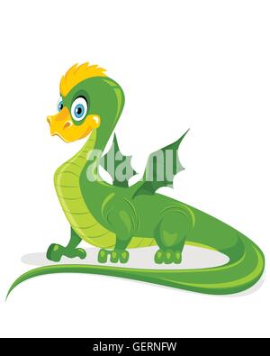Vector illustration of a funny green dragon Stock Vector