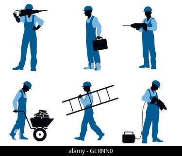 Vector illustration of a six gardeners silhouettes Stock Vector