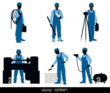 Vector illustration of a six gardeners silhouettes Stock Vector