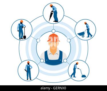 Vector illustration of a different builders duties Stock Vector