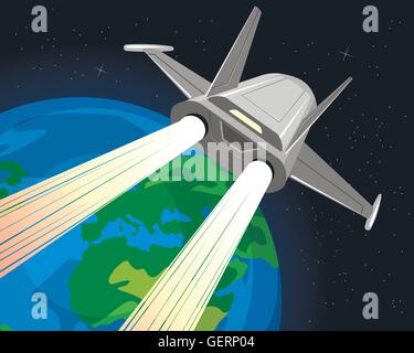 Spaceship Orbiting Planet Stock Vector Image & Art - Alamy