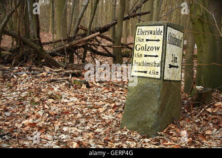 geography / travel, Germany, Brandenburg, guidepost in the UNESCO biosphere reserve Schorfheide-Chorin, Stock Photo