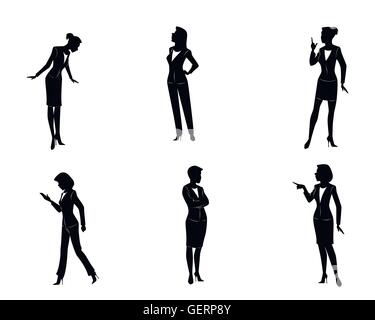 Vector illustration of a six businesswomen silhouettes Stock Vector