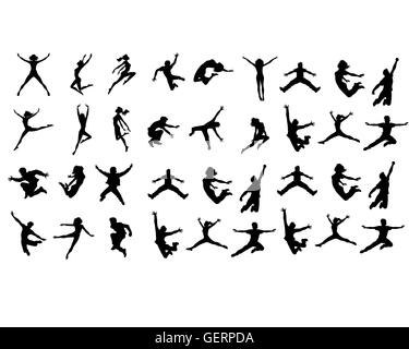 Vector illustration of a many jumping teenagers Stock Vector