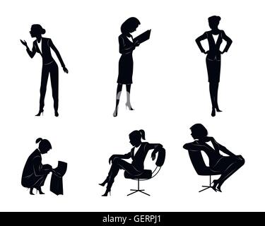 Vector illustration of a six businesswomen silhouettes Stock Vector