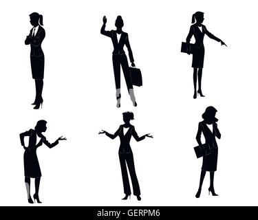 Vector illustration of a six businesswomen silhouettes Stock Vector